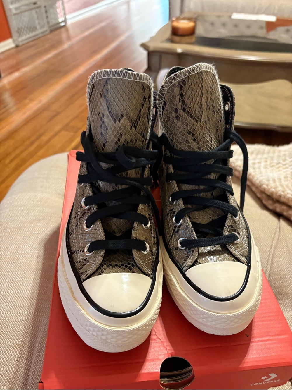 Converse Black and Cream Snake-Print High Tops
